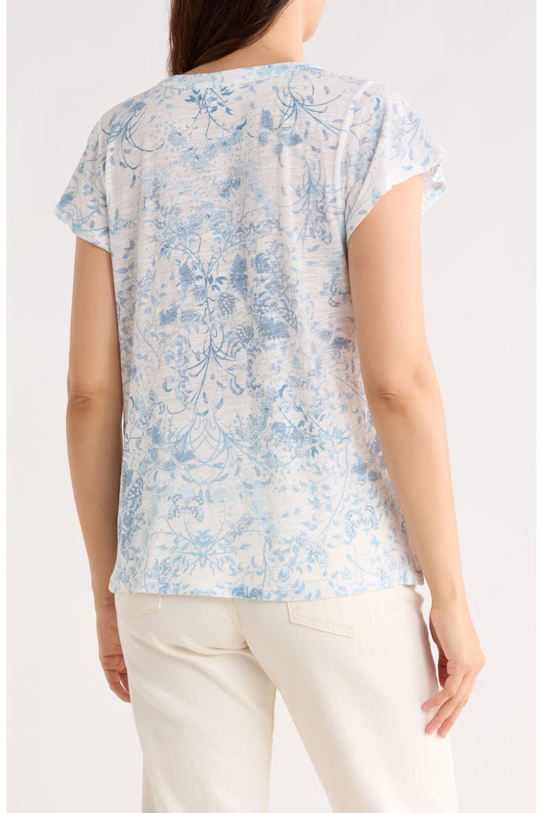 Floral Split Neck Cotton Blend T-Shirt, Alternate, color, BLUE MULTI