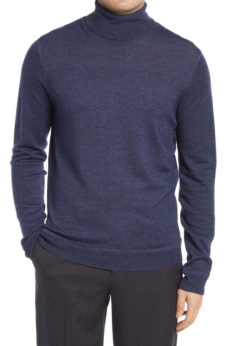 Merino Wool Garment Dye Turtleneck Sweater, Main, color, NAVY IRIS