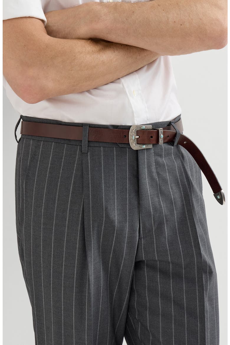 Super 150s virgin wool wide chalk stripe batavia trousers with pleat, Alternate, color, Grey