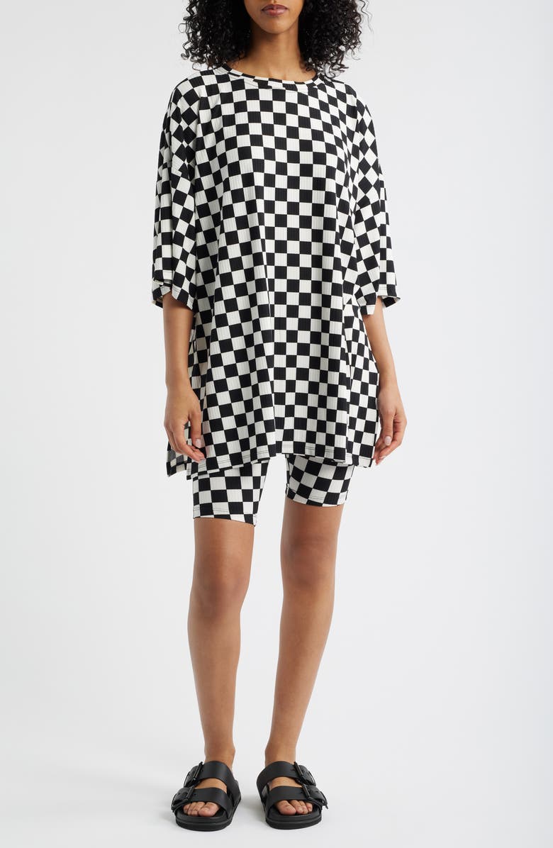Dressed in Lala Malone Rib Oversize T-Shirt & Biker Shorts Set, Main, color, Black/ White