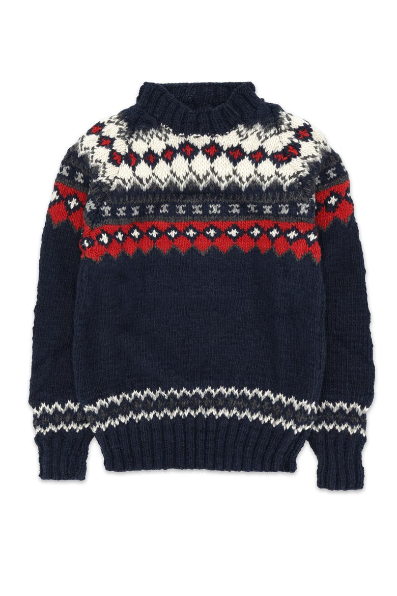 Navajo Pattern Merino Wool Pullover, Main, color, Navy Blue