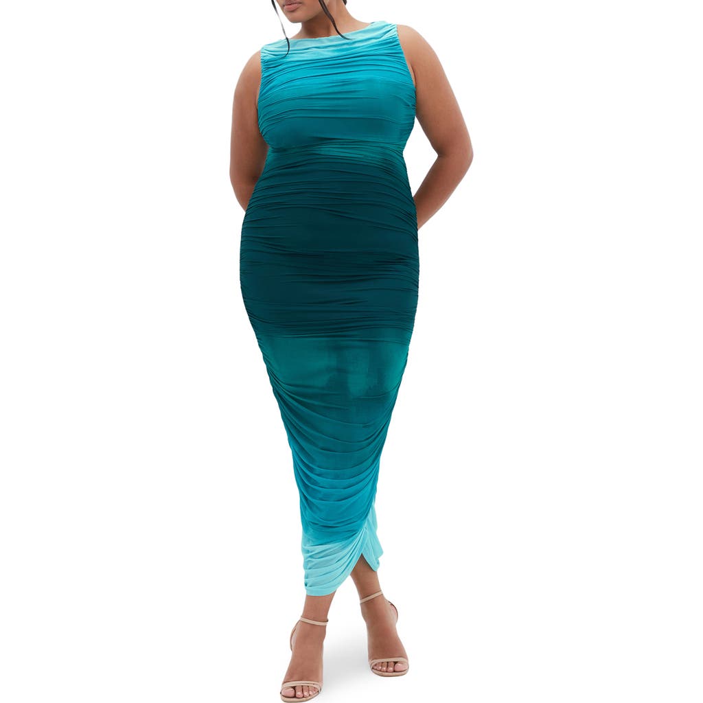 City Chic Halo Ombré Ruched Sleeveless Maxi Dress