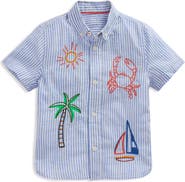 Mini Boden Kids' Embroidered Short Sleeve Button-Down Shirt