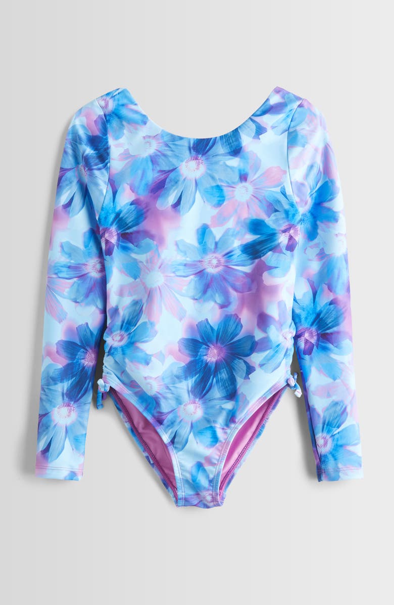 Zella Girl Kids' Twist Back Long Sleeve One-Piece Rashguard Swimsuit, Main, color, 