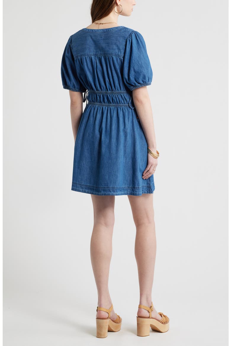 Puff Sleeve Cotton Chambray Minidress, Alternate, color, MEDIUM WASH