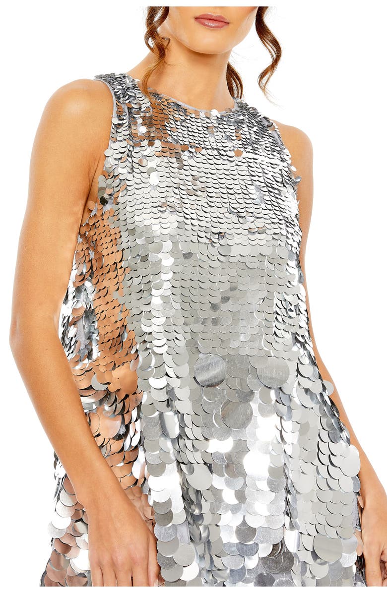 Mac Duggal Sleeveless Disc Sequin Trapeze Mini Dress, Alternate, color, Silver