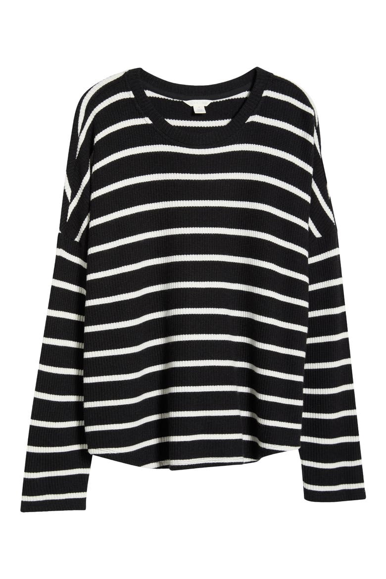 Drop Shoulder Waffle Tee, Alternate, color, BLACK- IVORY STACY STRIPE