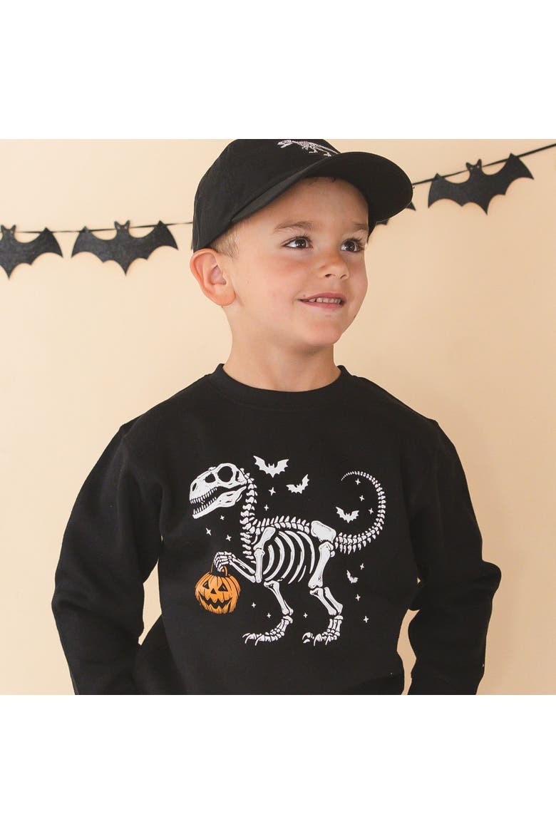 Dinosaur Skeleton Halloween Sweatshirt, Alternate, color, Black
