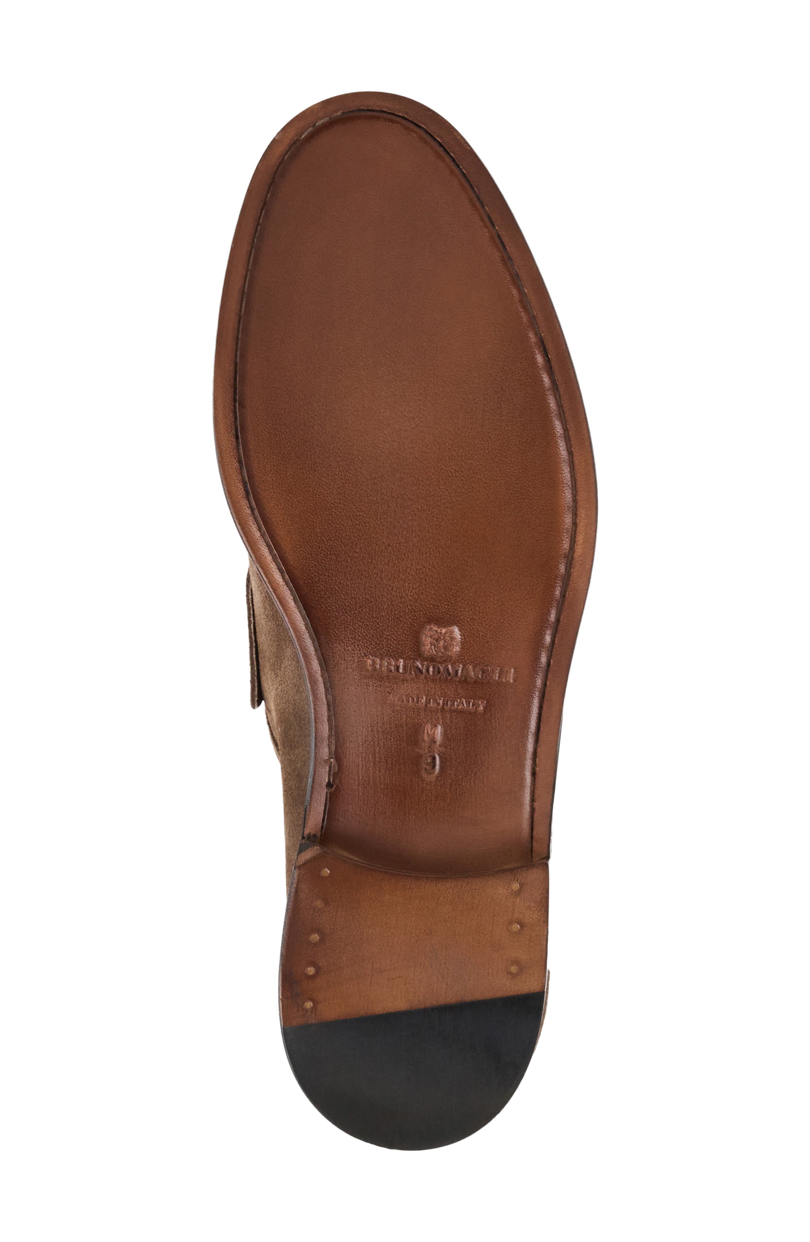 Lombardo Wrapped Moc Toe Penny Loafer, Alternate, color, BROWN SUEDE