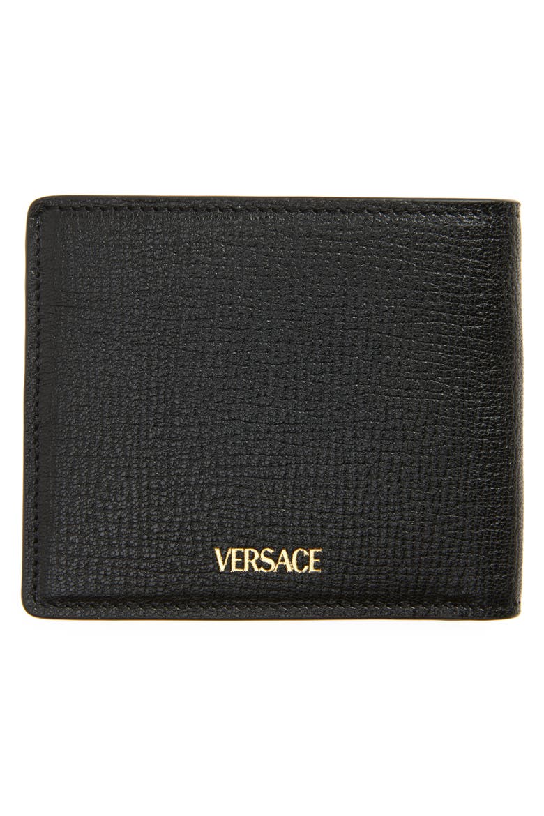 Medusa Leather Bifold Wallet, Alternate, color, BLACK/ VERSACE GOLD