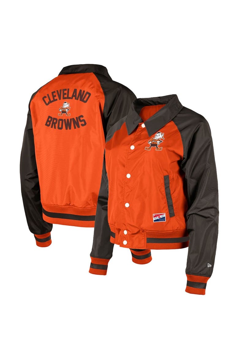 Women's New Era Orange Cleveland Browns Coaches Raglan Full-Snap Jacket, Main, color, Orange