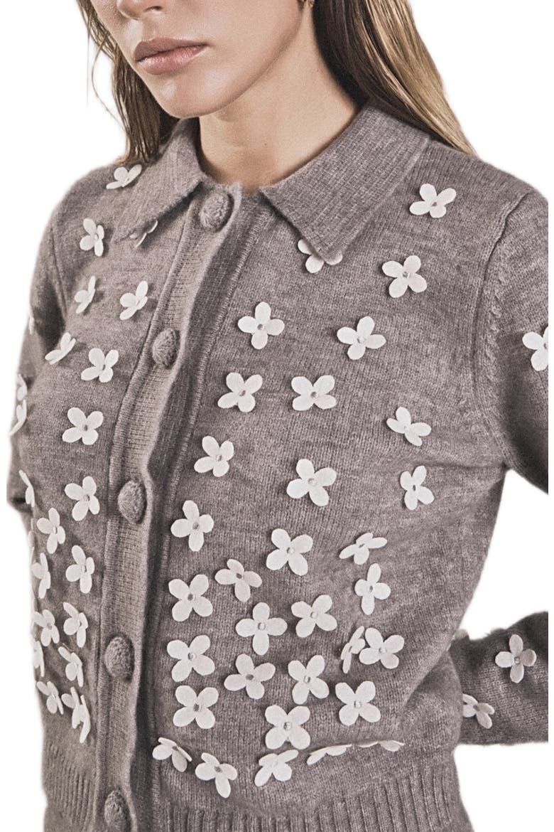 Floral Appliqué Cardigan, Alternate, color, HEATHER GREY/ WHITE