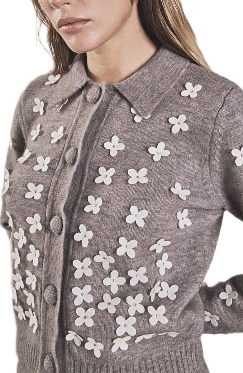 Endless Rose Floral Appliqué Cardigan, Alternate, color, Heather Grey/ White