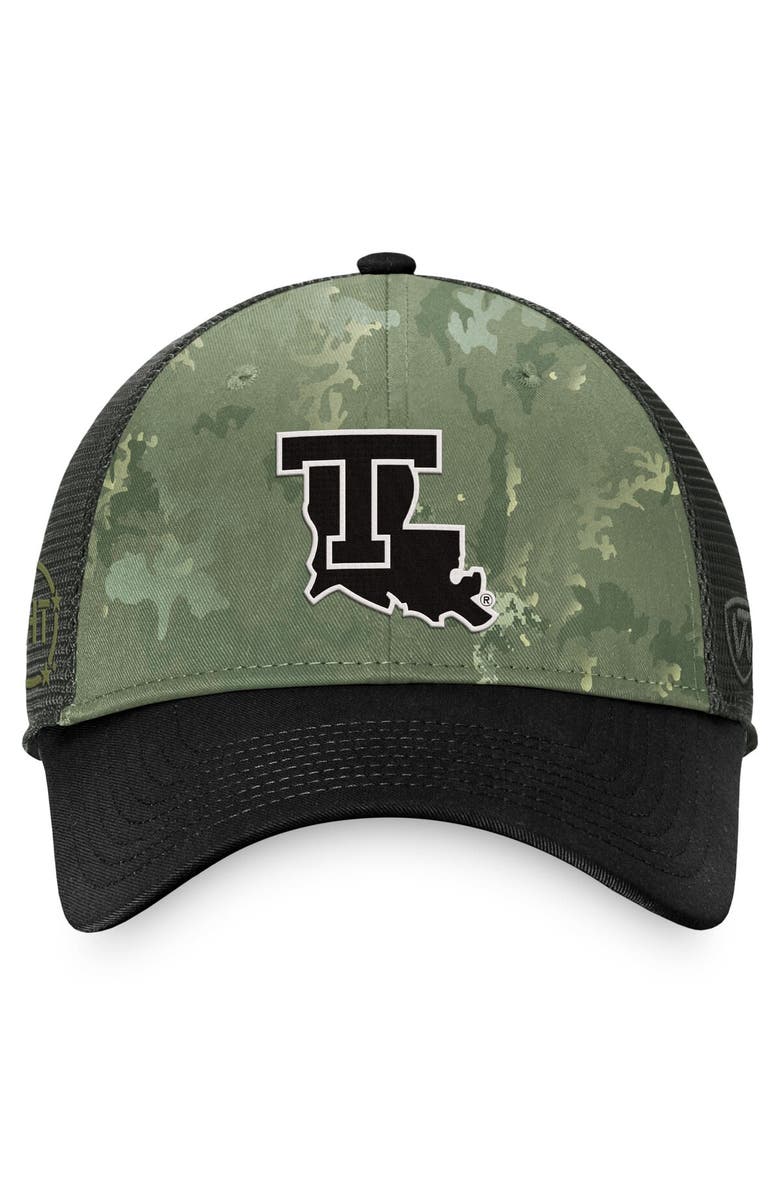 TOP OF THE WORLD Men's Top of the World Hunter Green/Gray Louisiana Tech Bulldogs OHT Military Appreciation Unit Trucker Adjustable Hat, Alternate, color, 
