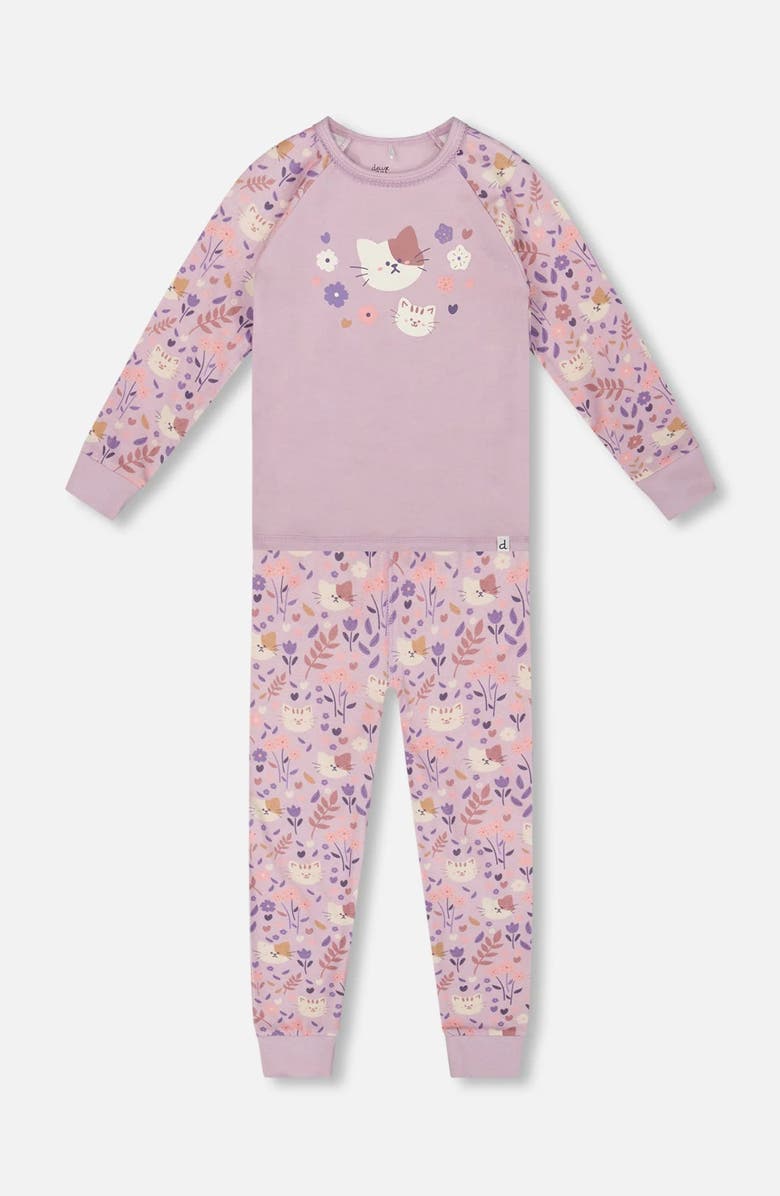 Deux par Deux Organic Cotton Two-Piece Pajamas Cat, Main, color,