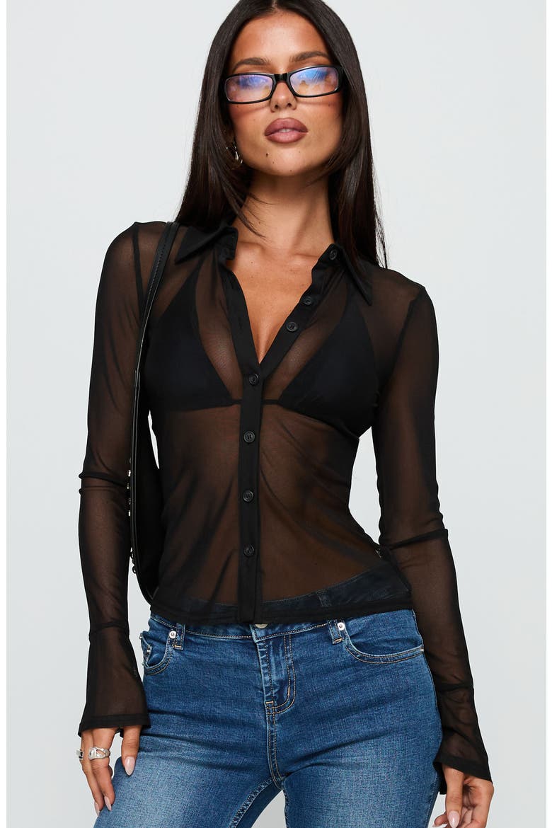 Two of Us Sheer Long Sleeve Shirt, Alternate, color, BLACK