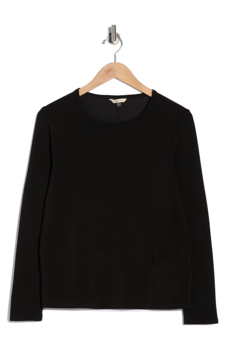 NYDJ Sand Washed Long Sleeve Scuba T-Shirt, Main, color, Black