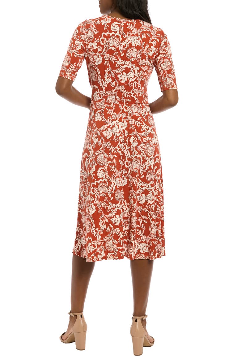 Side Tie Jersey Midi Dress, Alternate, color, RUST/ BEIGE