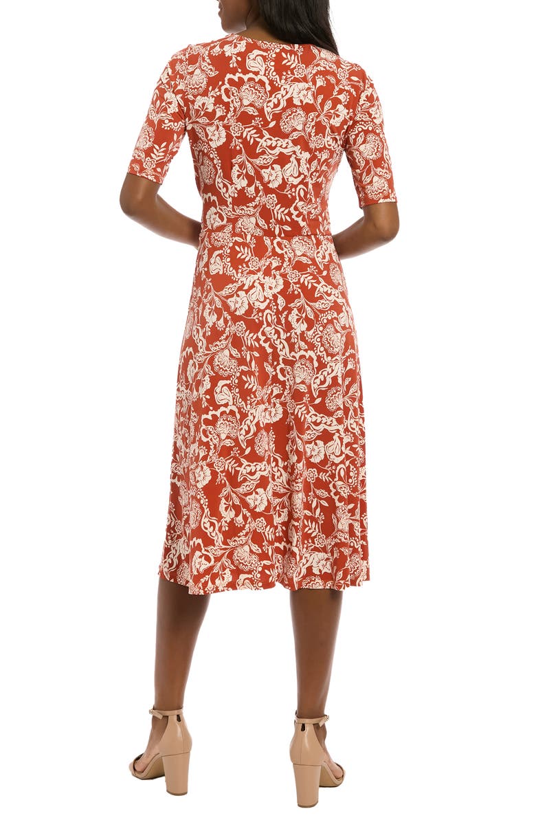 London Times Side Tie Jersey Midi Dress, Alternate, color, Rust/ Beige