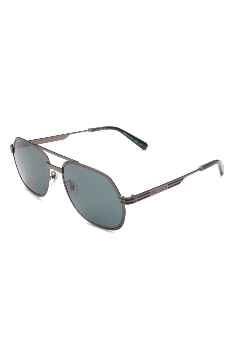 Gucci 60mm Aviator Sunglasses, Alternate, color, Ruthenium Ruthenium Green