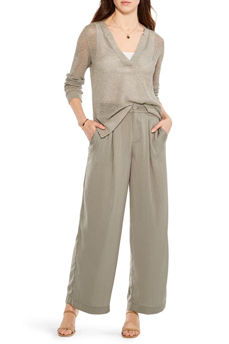 Open Stitch V-Neck Sweater, Alternate, color, TARRAGON