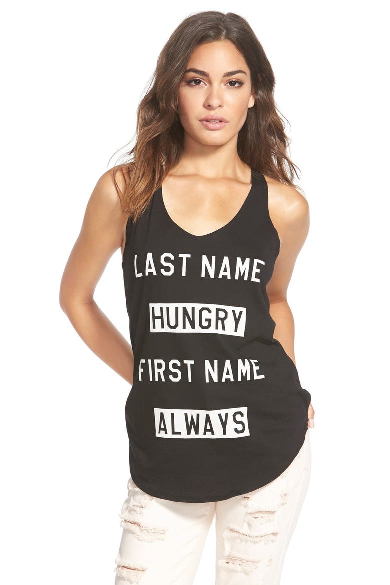 Recycled Karma 'Last Name Hungry' Graphic Tank, Main, color, BLACK