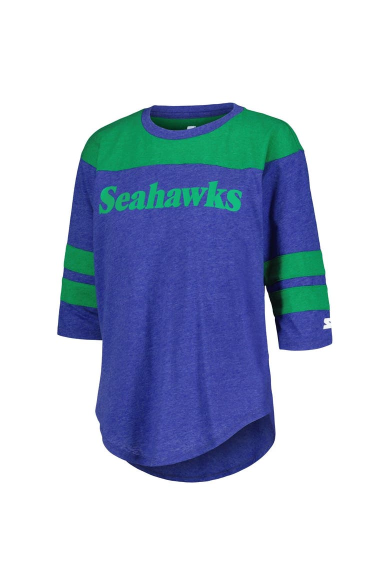 Women's Starter Royal Seattle Seahawks Fullback Tri-Blend 3/4-Sleeve T-Shirt, Alternate, color, Royal