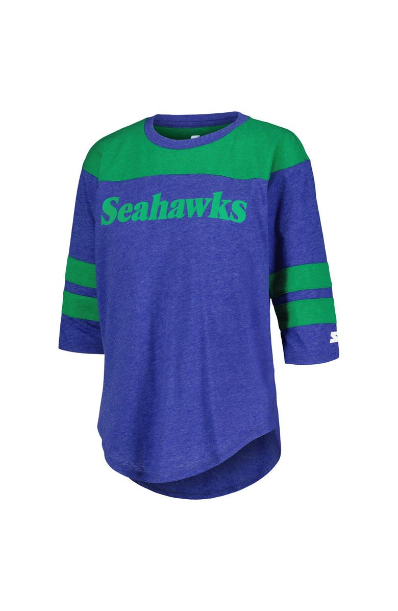 STARTER Women's Starter Royal Seattle Seahawks Fullback Tri-Blend 3/4-Sleeve T-Shirt, Alternate, color, 