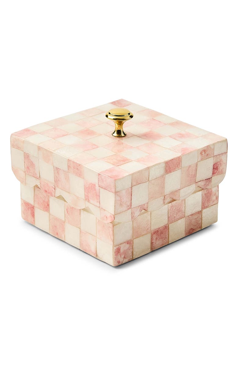 MACKENZIE CHILDS Rosy Check Capiz Scalloped Box, Main, color, Rosy