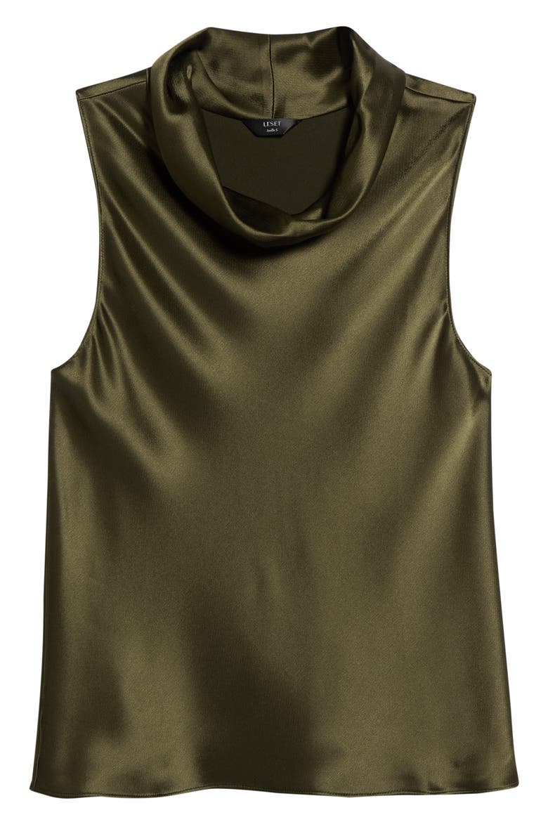 Barb Cowl Neck Sleeveless Satin Top, Main, color, OLIVE