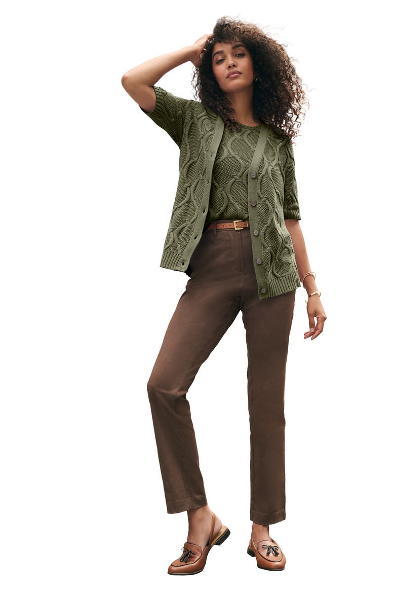Elbow Sleeve Cable Cardigan, Main, color, DARK OLIVE GREEN