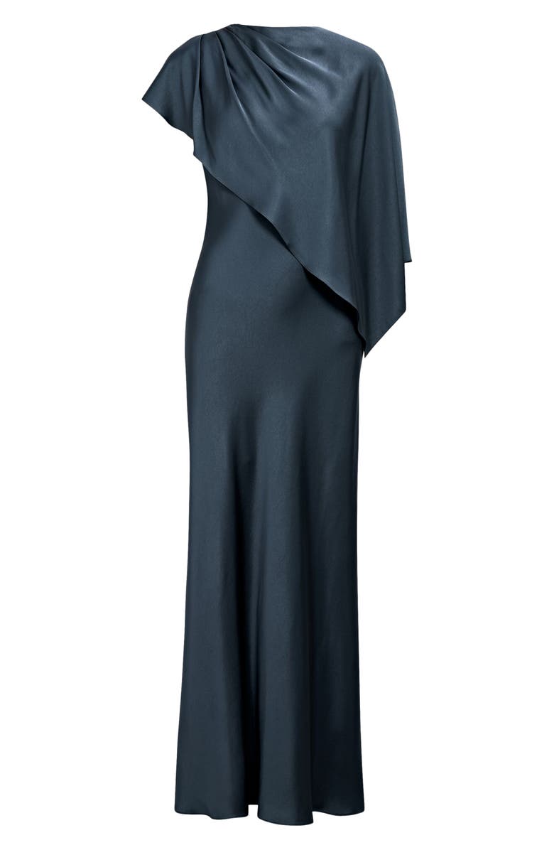 Ever New Zinnia Pleated Satin Cape Maxi Gown, Alternate, color, Crystal Teal
