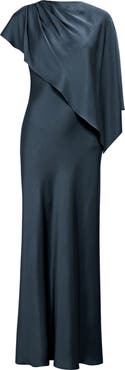 Ever New Zinnia Pleated Satin Cape Maxi Gown