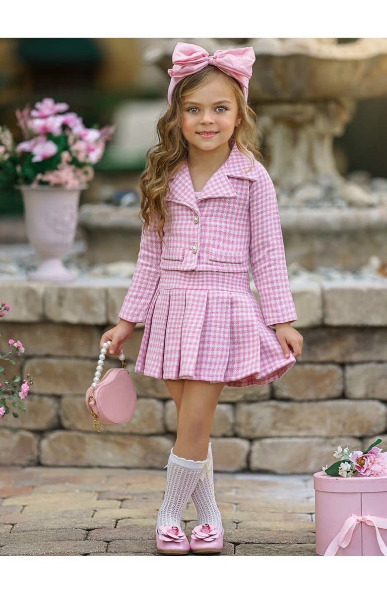 Mia Belle Girls Girls Little Treasure Tweed Matching Blazer and Pleated Skirt Set, Alternate, color, Pink