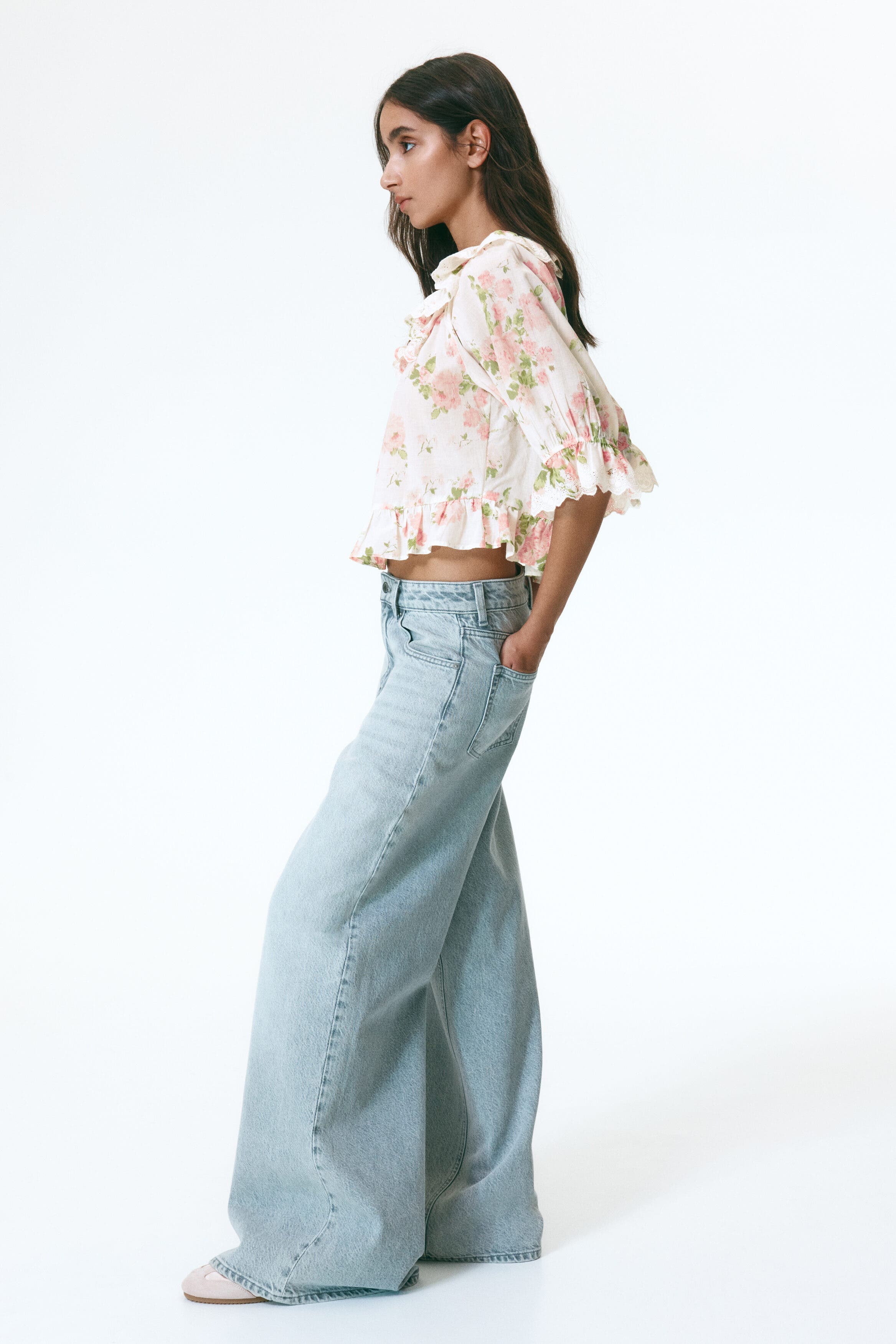 Cotton blouse with eyelet embroidery - image 2