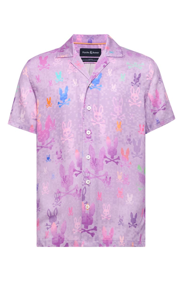 Psycho Bunny Kids' Bunny Print Camp Shirt, Main, color, Lavendula