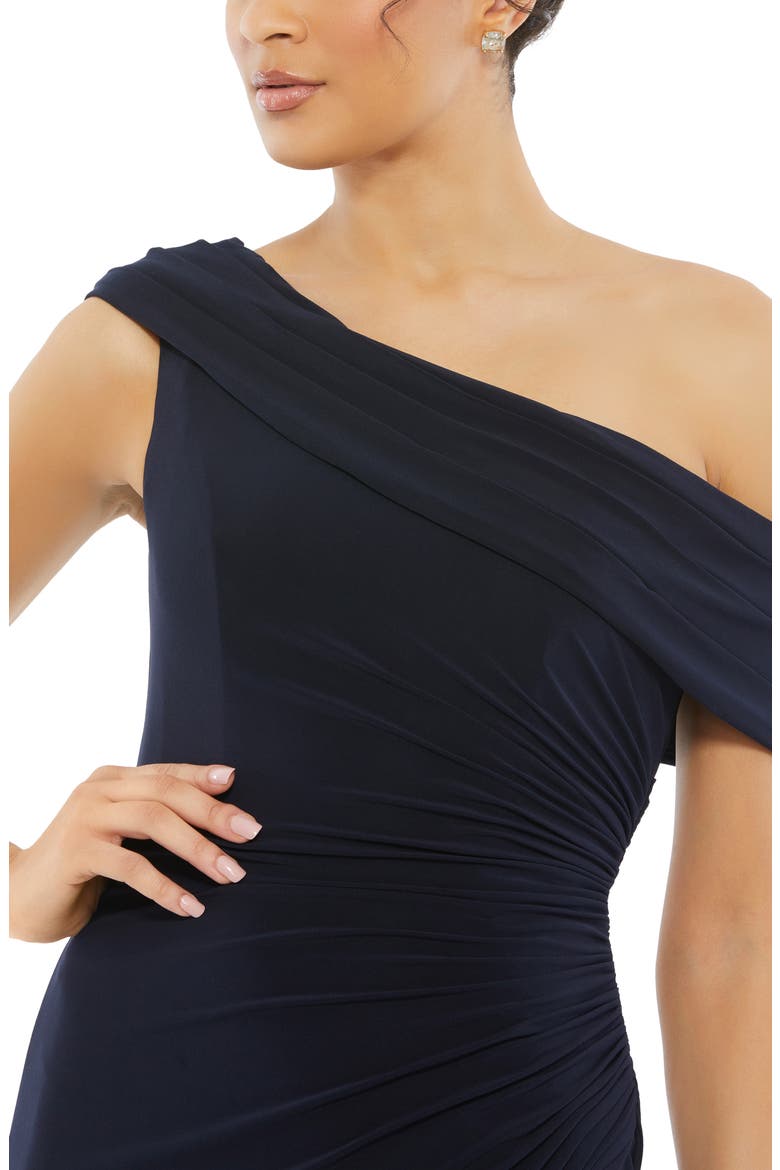 Foldover off-the-shoulder slit gown, Alternate, color, NAVY