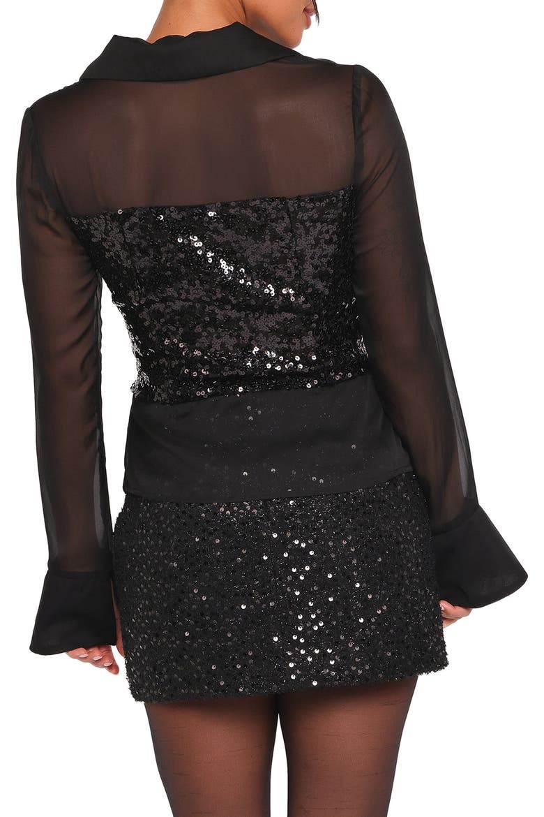 Eliana Sequin Mesh Long Sleeve Button-Up Shirt, Alternate, color, BLACK
