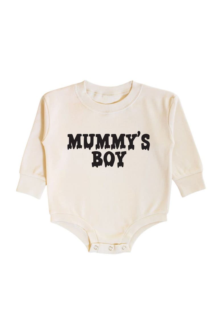 Mummy's Boy Halloween Long Sleeve Romper, Main, color, Natural