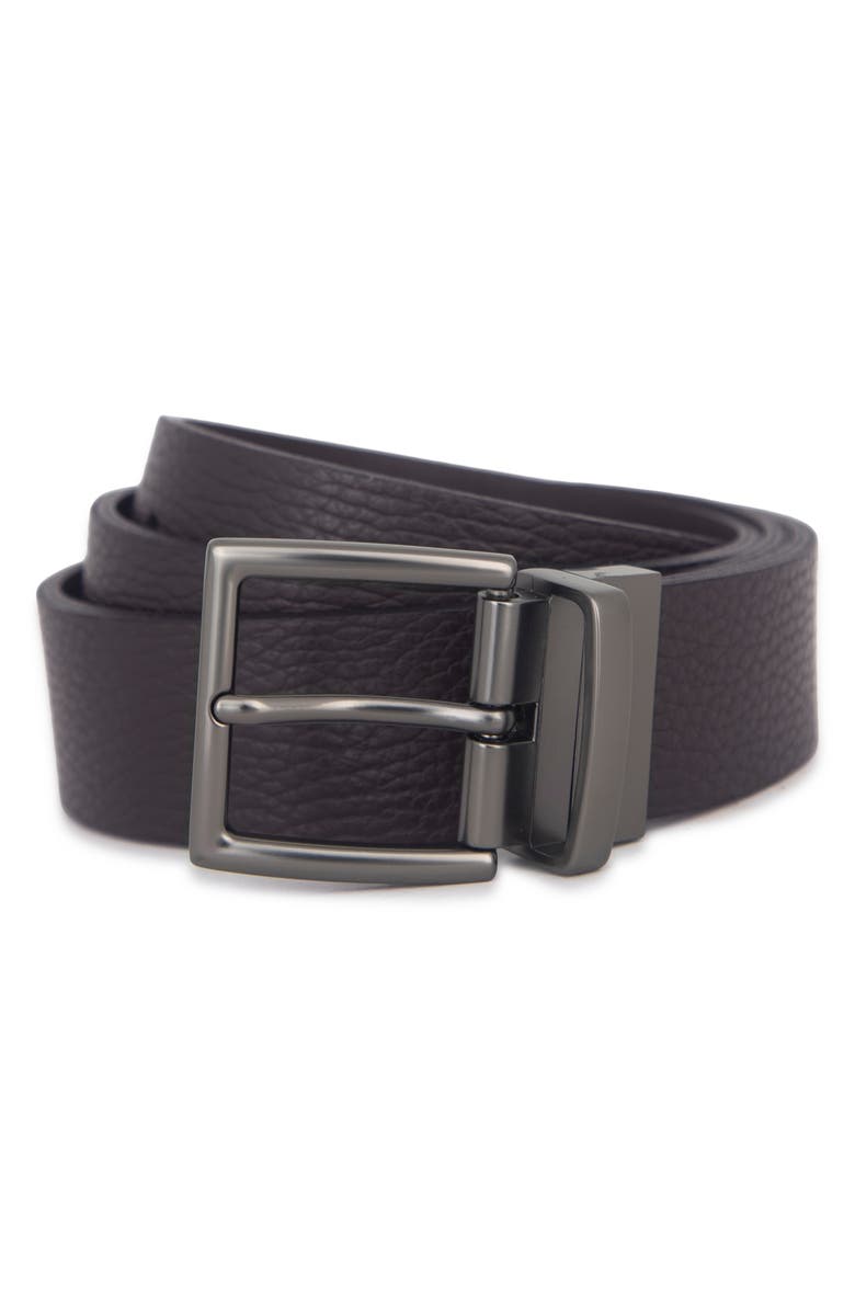 Vince Pebble Leather Belt, Main, color, Cacao Brown/ Matte Gunmetal