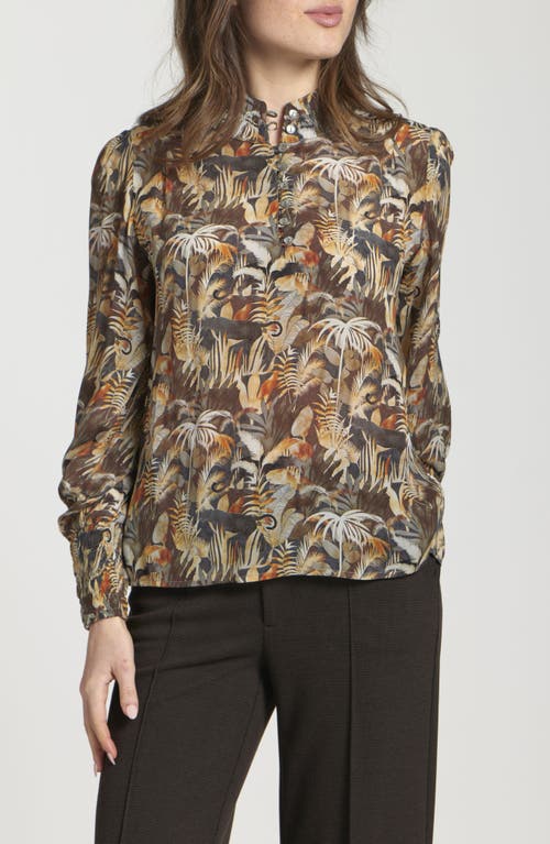 Apny Puff Shoulder Button Front Top In Multi
