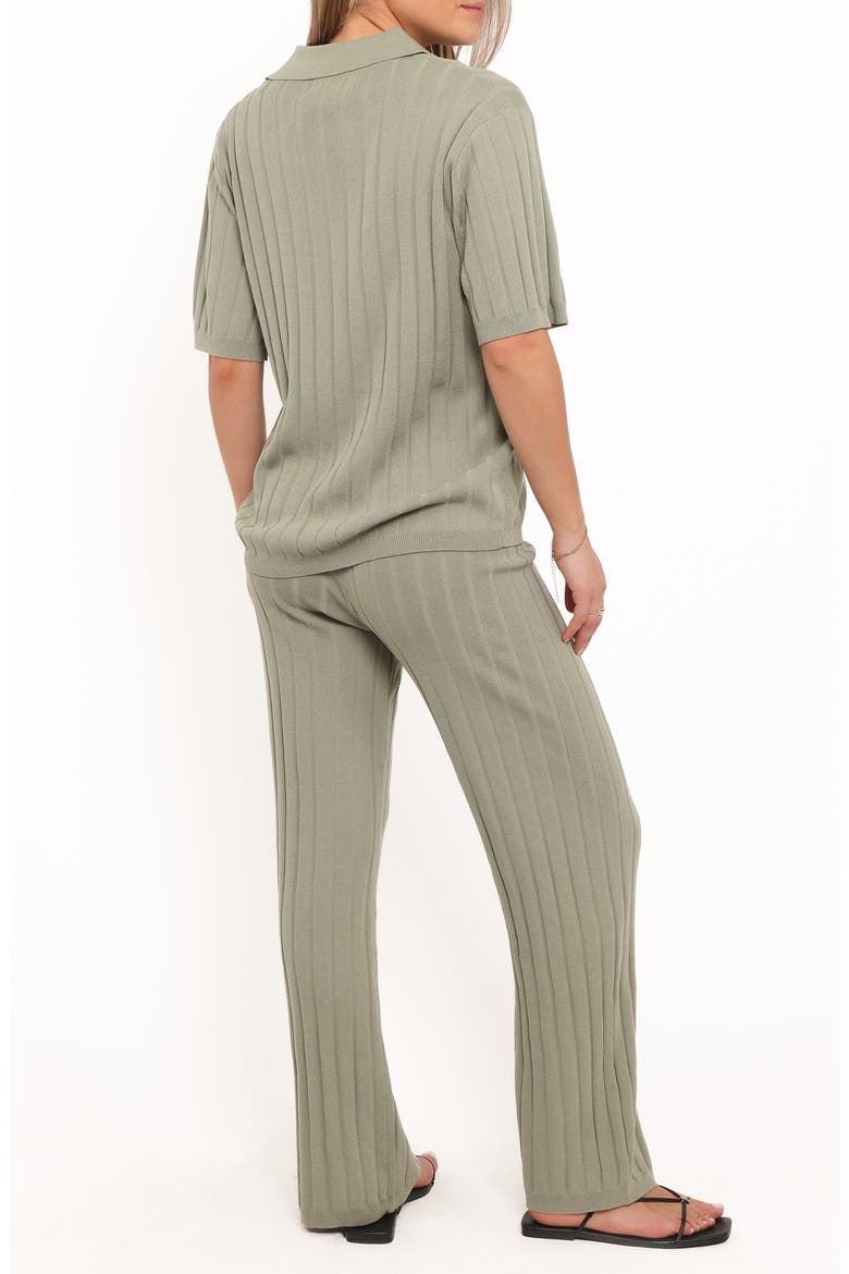 Yulissa Rib Polo Top & Wide Leg Pants, Alternate, color, KHAKI GREEN