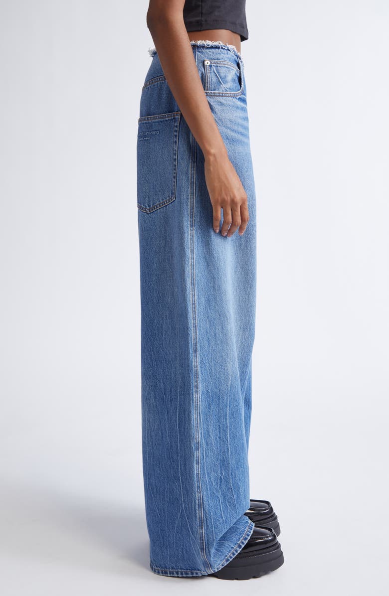 Alexander Wang Raw Cut Waist Low Rise Wide Lean Jeans, Alternate, color, Vintage Marbled Blue