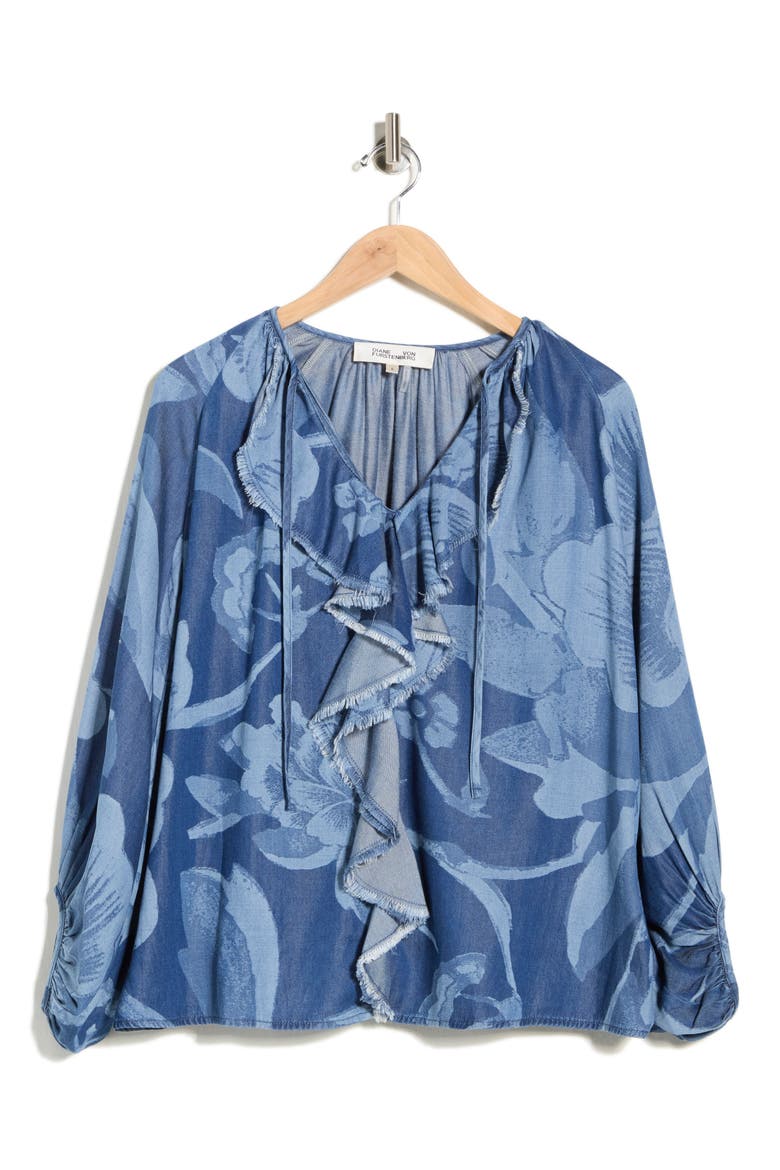 Nicky Floral Balloon Sleeve Chambray Top, Alternate, color, DANCING ROSE GIANT TONAL