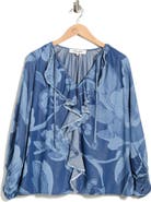 Diane von Furstenberg Nicky Floral Balloon Sleeve Chambray Top
