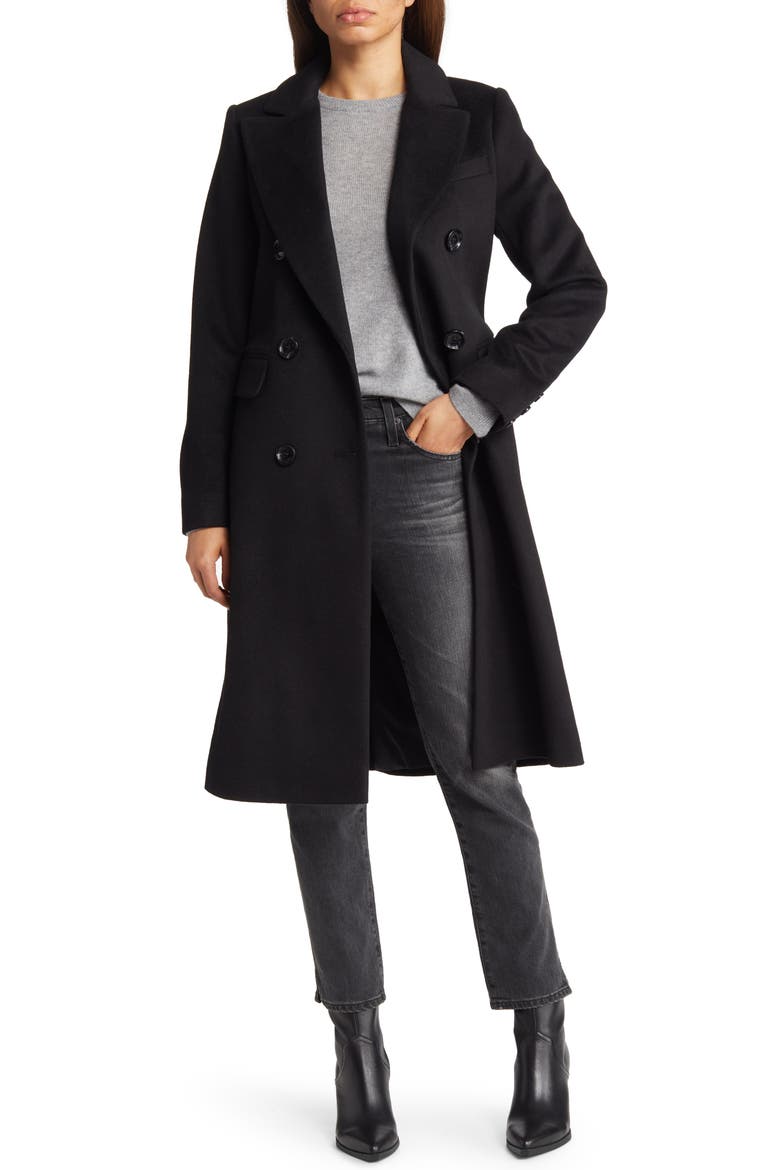 Double Breasted Wool Blend Coat, Alternate, color, BLACK