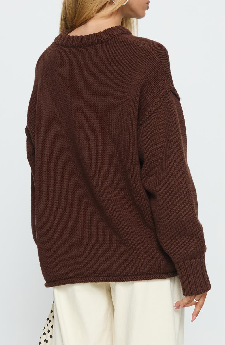 Princess Polly Wilda Oversize Cotton Crewneck Sweater, Alternate, color, Brown