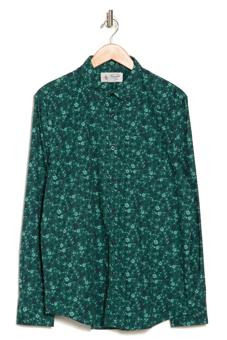 Floral Print Dear Ditsy Cotton Poplin Dress Shirt, Alternate, color, JUNE BUG