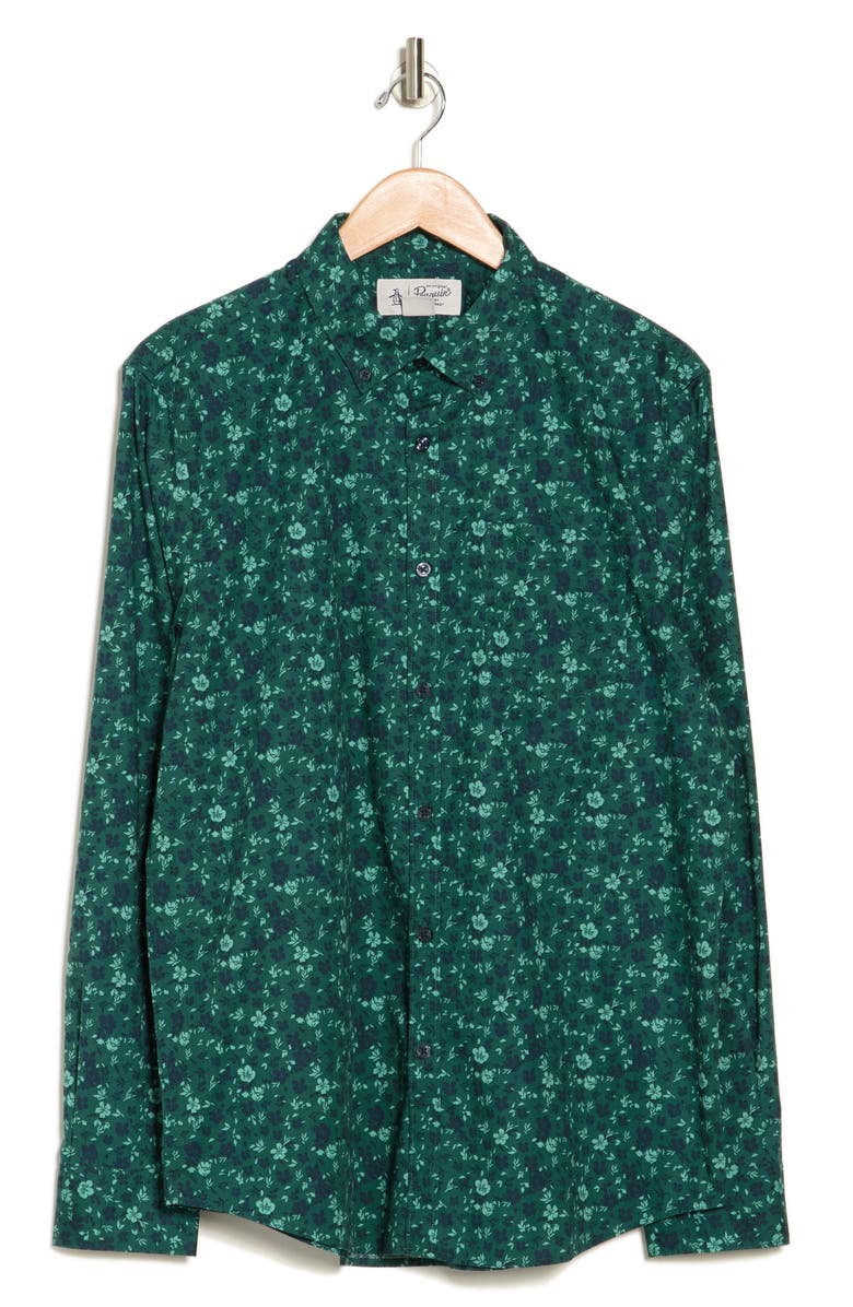 Original Penguin Floral Print Dear Ditsy Cotton Poplin Dress Shirt, Alternate, color, June Bug