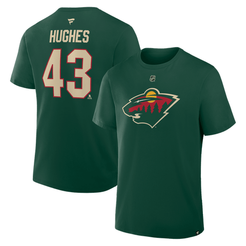 Men's Fanatics Quinn Hughes Green Minnesota Wild Authentic Stack Name & Number T-Shirt